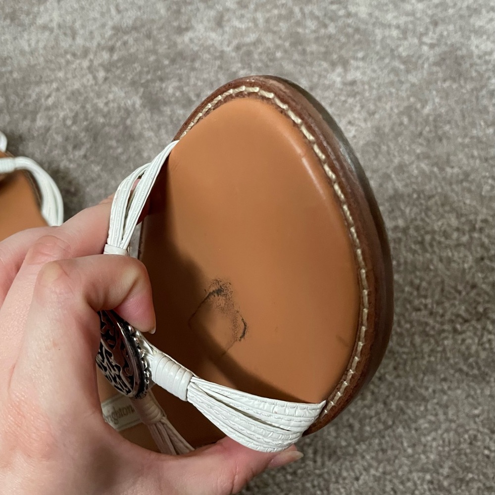 Brighton⚡️Ornate White and Tan Sandals with Elegant Silver Charm Accents - Picture 12 of 14